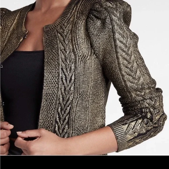 Express Shimmering Gold Knit Cardigan - Picture 2 of 8